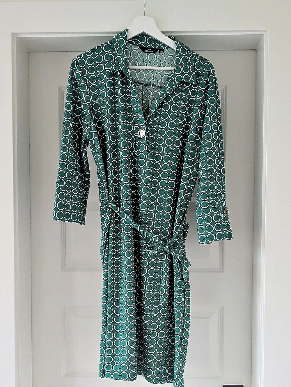 Geometric Midi Dress in Green & White